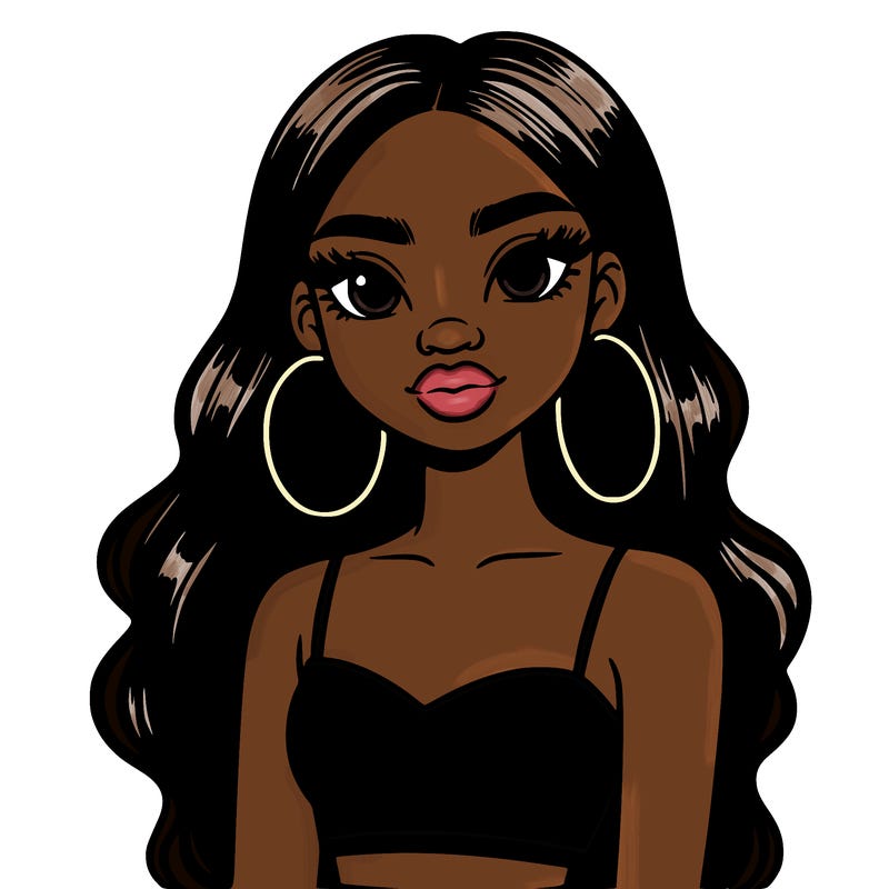 black, beautiful girl with hoop earrings, and a crop top