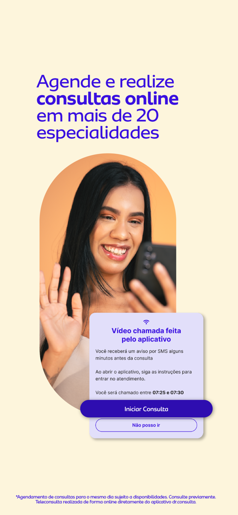 Mulher realizando uma consulta médica online através do app dr.consulta