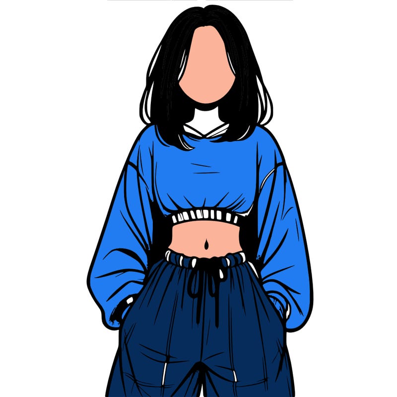 realistic girl faceless with baggy pants and a crop top