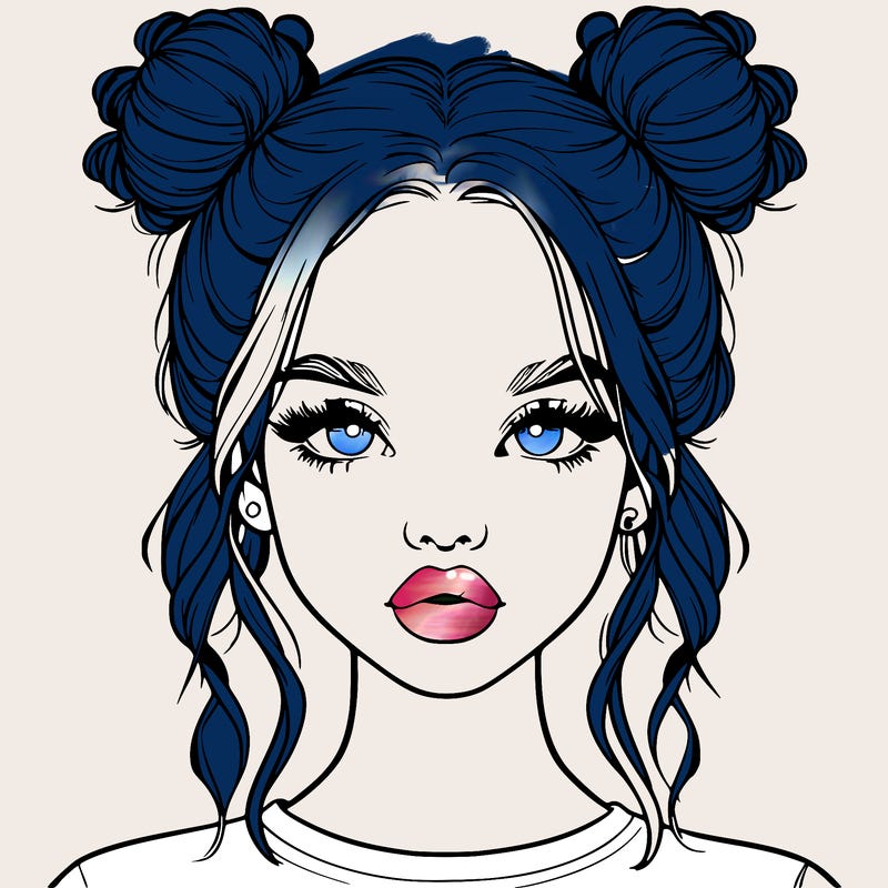 realistic girl with two buns in hair and lips