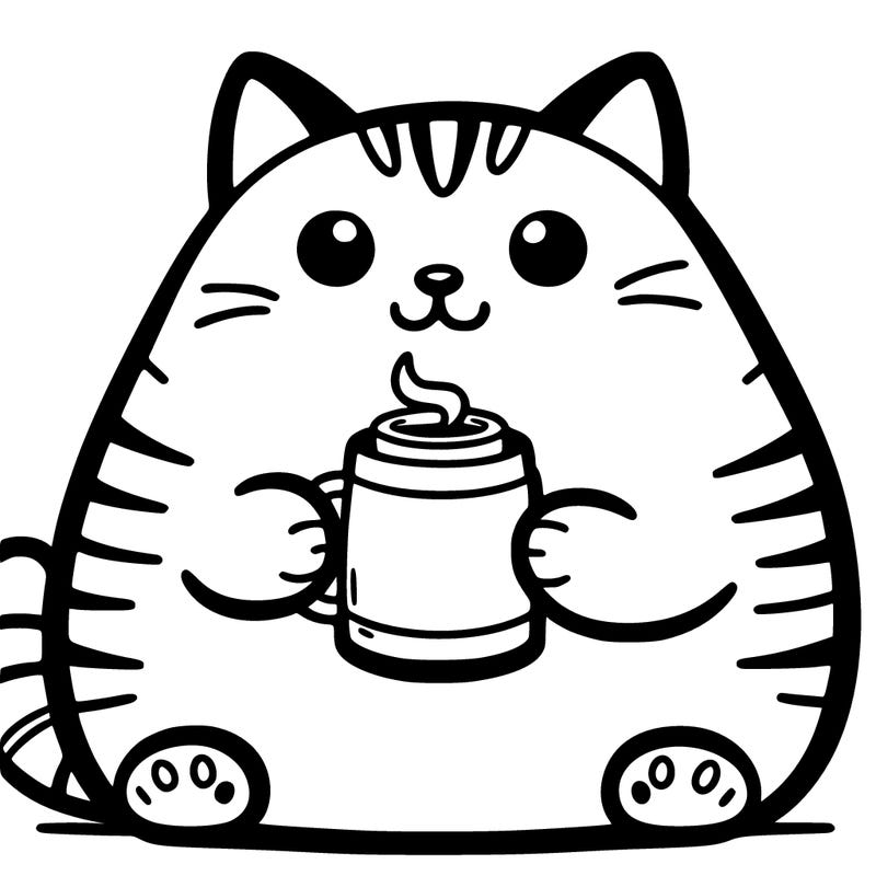 fat cat holding a coffee cup