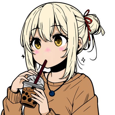 manga character drinking boba