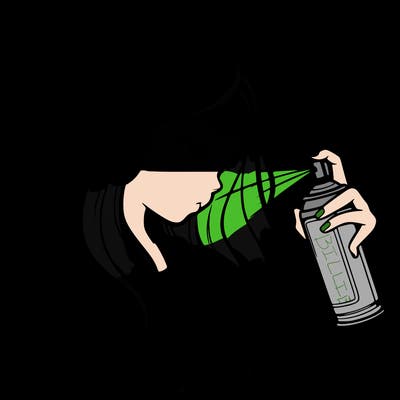 a realistic girl spray painting