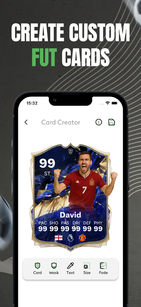 My Lineup - Lineup Builder - Custom soccer player card creator interface in the My Lineup app