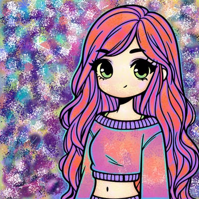 girl with long hair and a crop top with a sweater