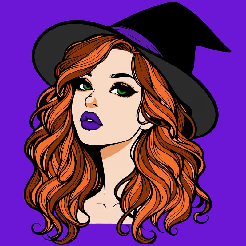 realistic witch girl with wavy hair and lips