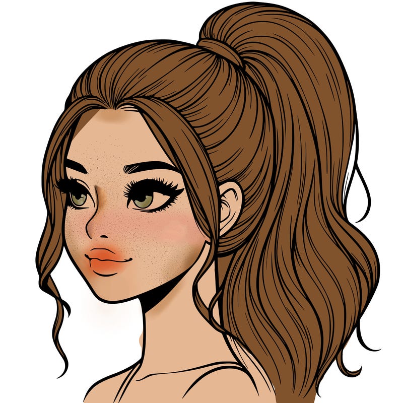 realistic girl with a high ponytail