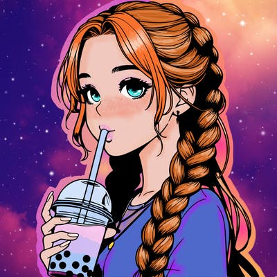 realistic girl with braided hair drinking boba