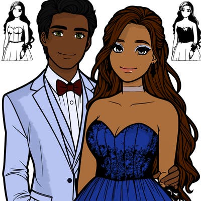 realistic girl in prom dress with prom date