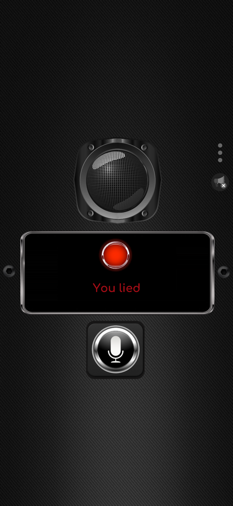 Lie Detector - Voice Scanner - A screenshot of the Lie Detector app interface displaying a You lied result with a microphone icon and a red indicator light.