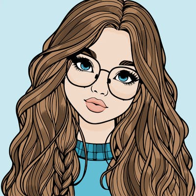 girl with long hair and freckles and glasses realistic
