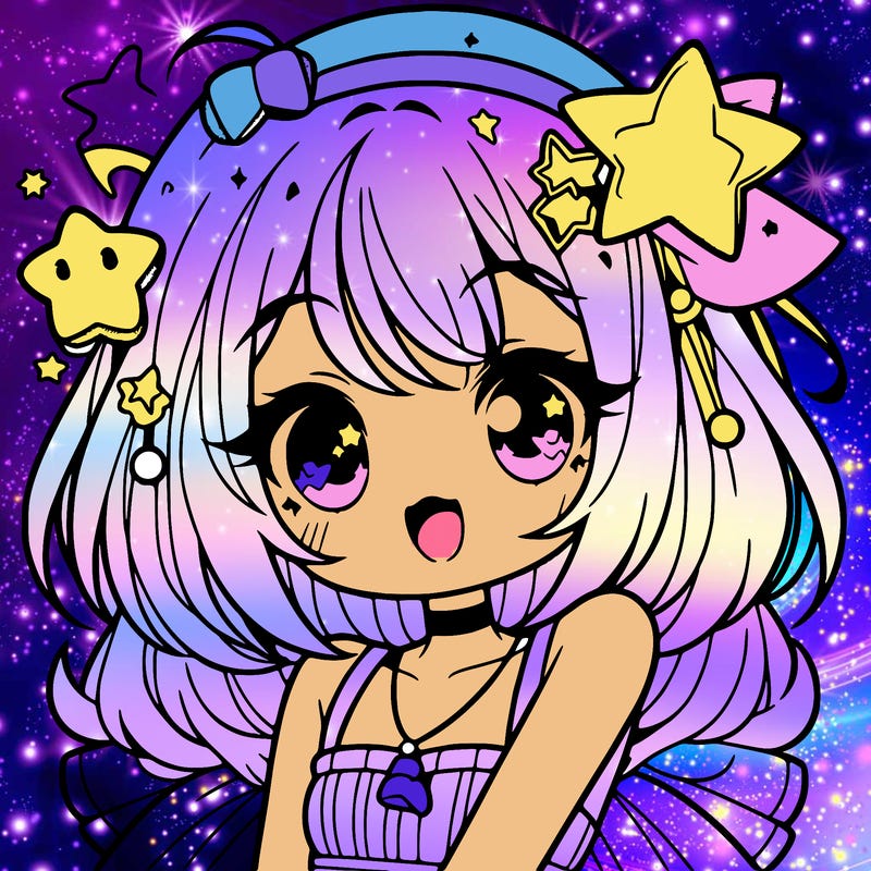 cute anime girl with star accessories