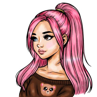 realistic girl with a high ponytail