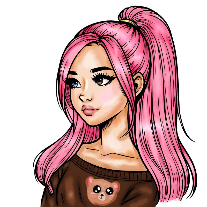 realistic girl with a high ponytail