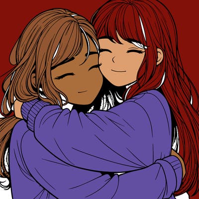 realistic two girls hugging