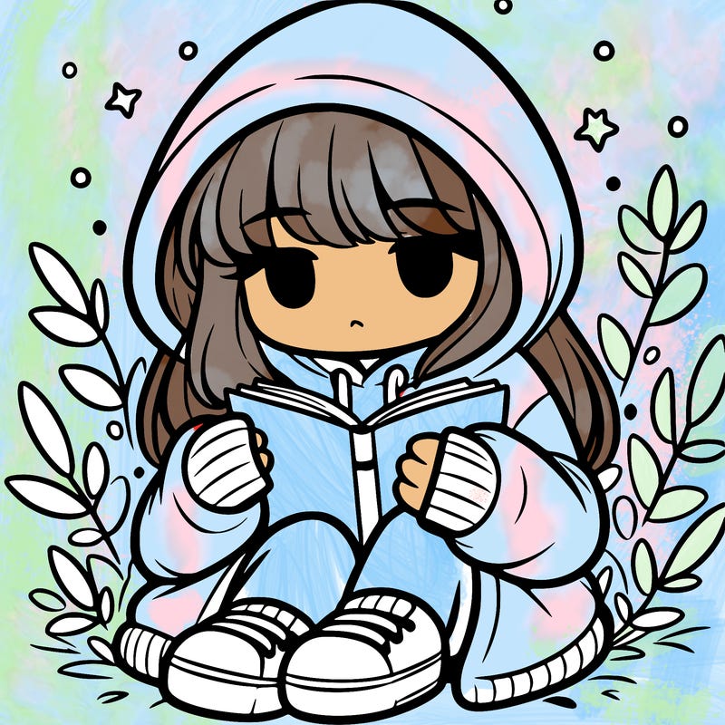 girl in oversized hoodie reading a book