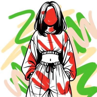 realistic girl faceless with baggy pants and a crop top