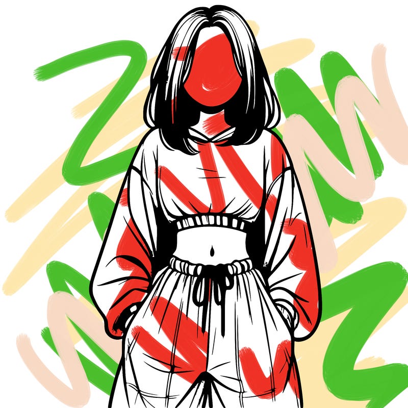 realistic girl faceless with baggy pants and a crop top