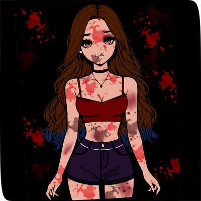 a realistic girl with long hair and in a crop top and shprts