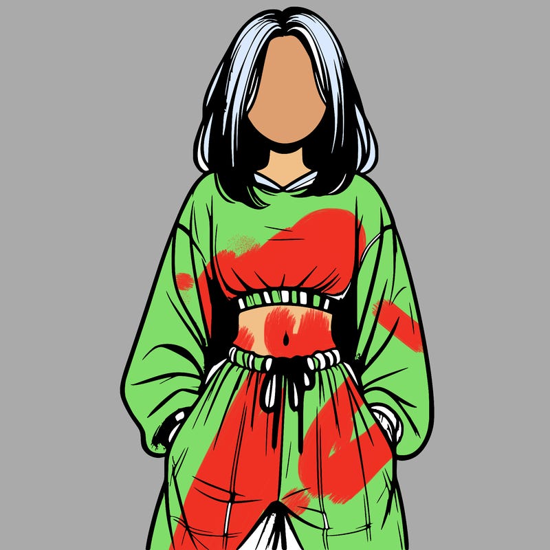 realistic girl faceless with baggy pants and a crop top