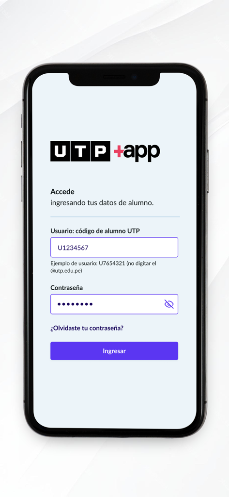 Anmeldebildschirm der UTP Plus App für Universitätsstudenten