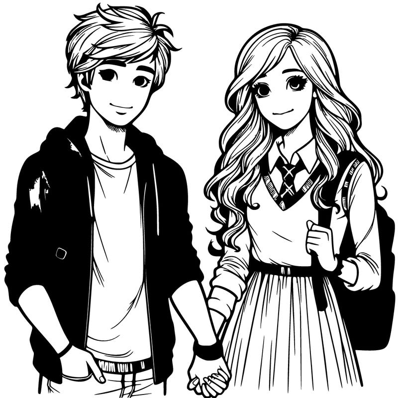 teenage boy and girl holding hands realistic