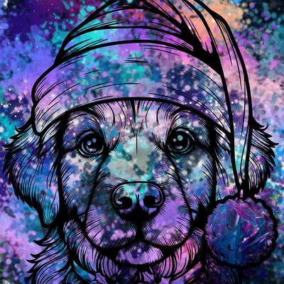 realistic dog with a christmas hat