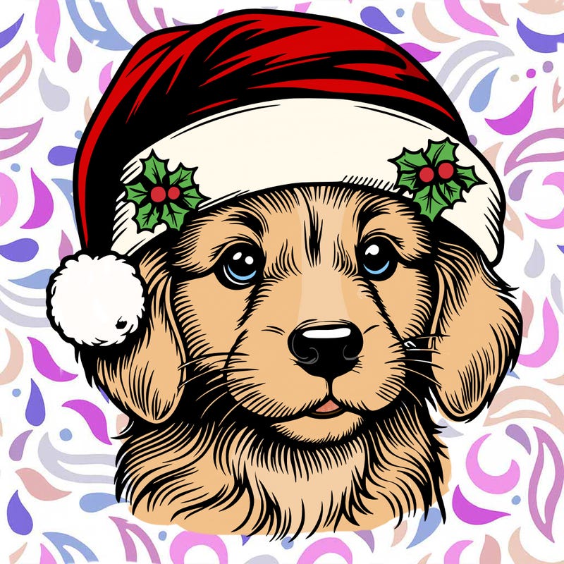 realistic dog wearing a santa hat