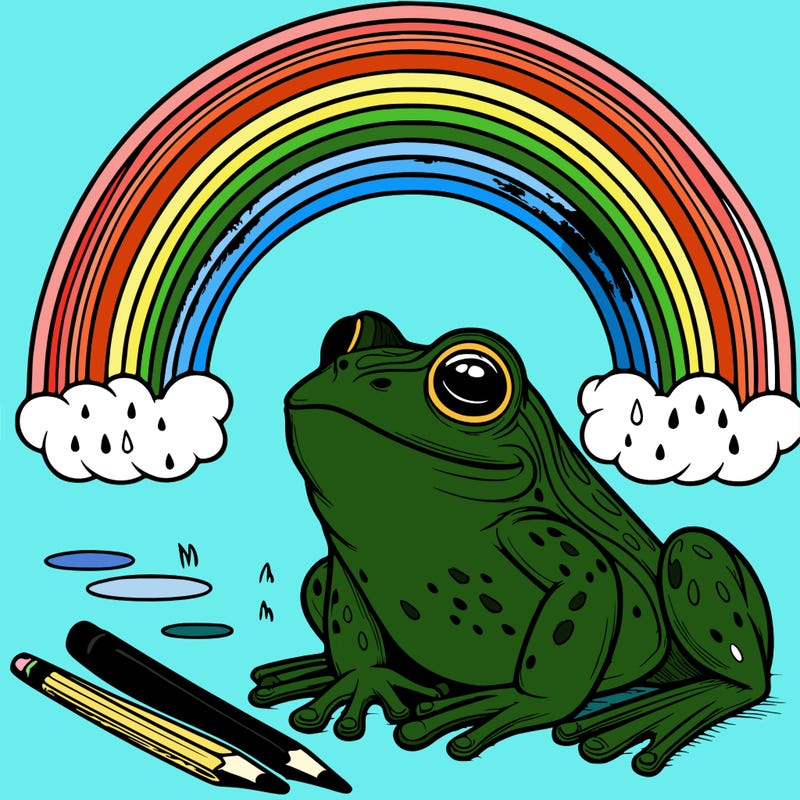 realistic frog under a rainbow