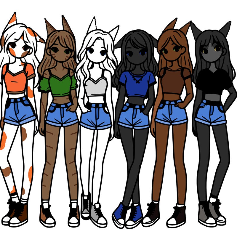 a group of girls wearing crop tops and shorts
