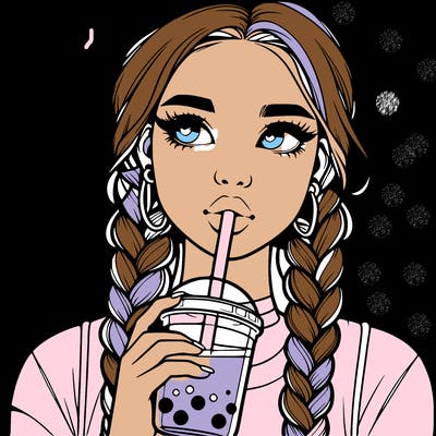 realistic girl with braided hair drinking boba