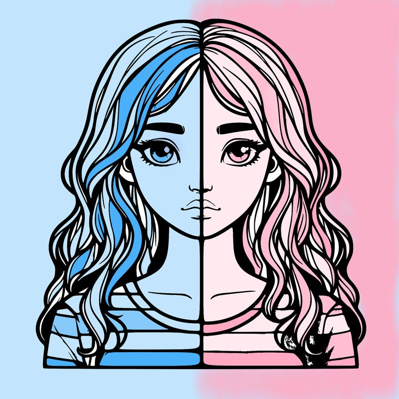 realistic girl split 2 side