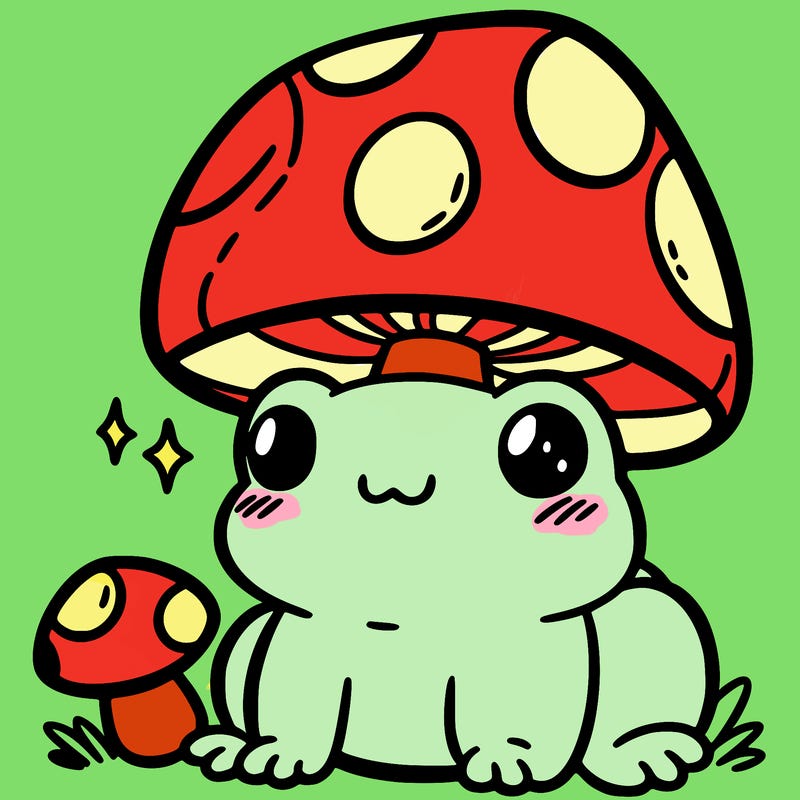a cute frog with a mushroom hat