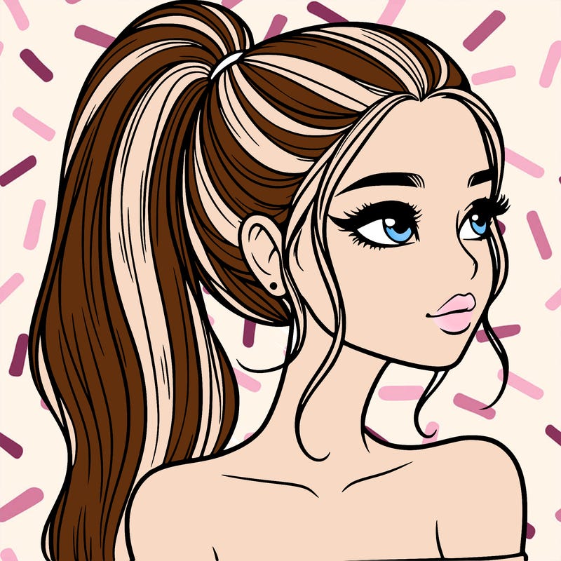 a beautiful and realistic girl with a high pony tail