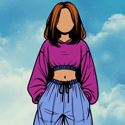 realistic girl faceless with baggy pants and a crop top