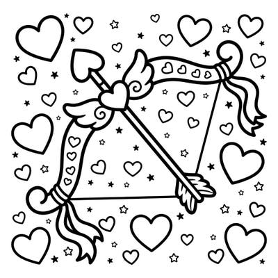 Embrace the charm of love with this delightful Kawaii Cupid's Bow coloring page. Its adorable design, filled with hearts and stars, is perfect for a sweet and relaxing coloring experience.