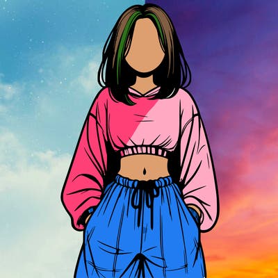 realistic girl faceless with baggy pants and a crop top