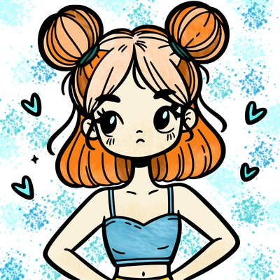 girl with two buns on her head in a small crop top