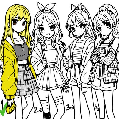 teen manga girls group of 4