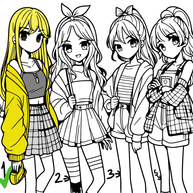 teen manga girls group of 4