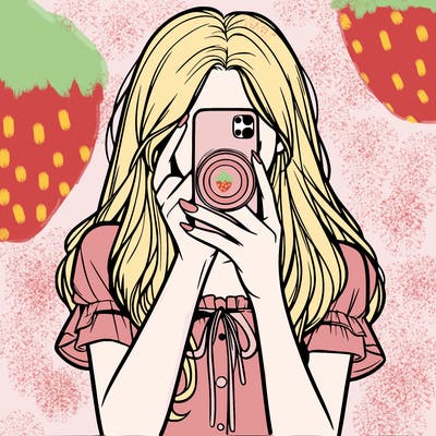 a realistic girl holding her phone taking pictures