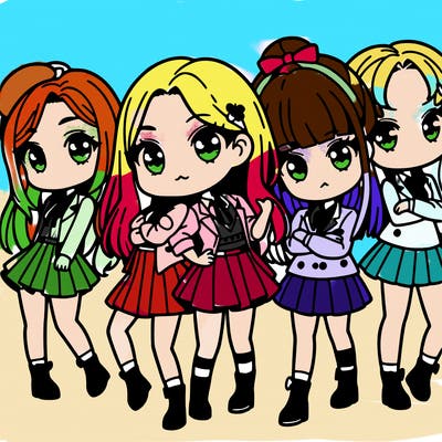 a group of girls chibi