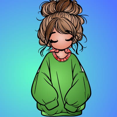girl with baggy sweatshirt and messy bun