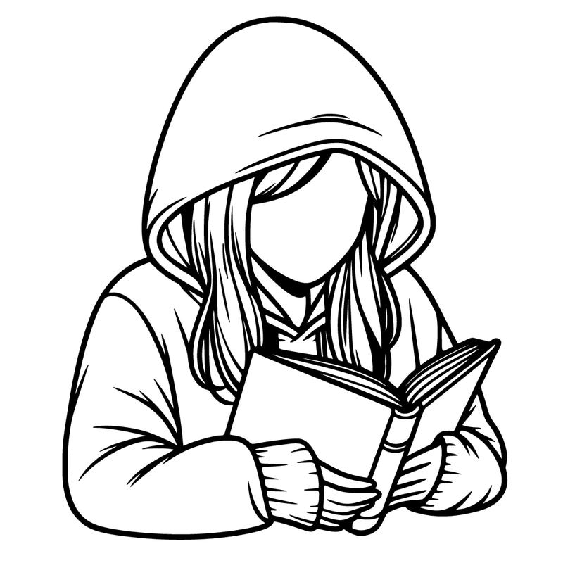 realistic girl wearing hoodie and reading