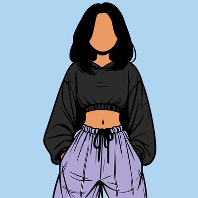 realistic girl faceless with baggy pants and a crop top