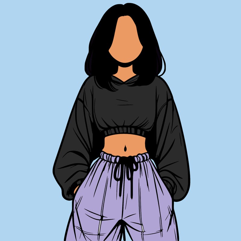 realistic girl faceless with baggy pants and a crop top