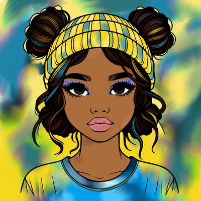 realistic girl with buns in her hair with a beanie on