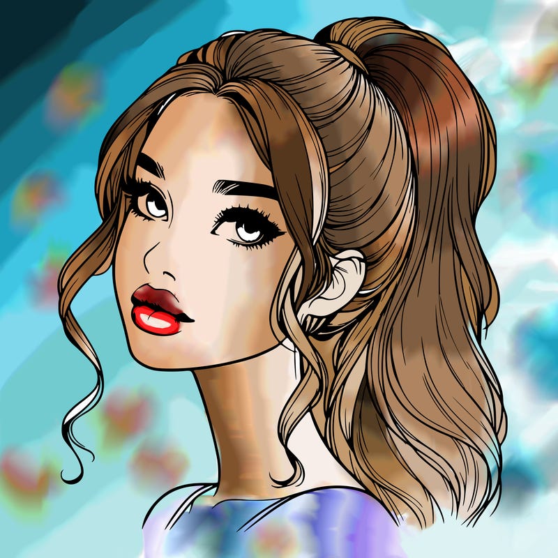 realistic girl with a ponytail on her hair and lips