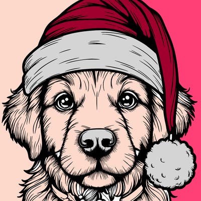 realistic dog with a christmas hat