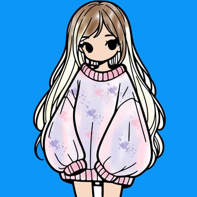 girl with long hair and is wearing an oversized sweater